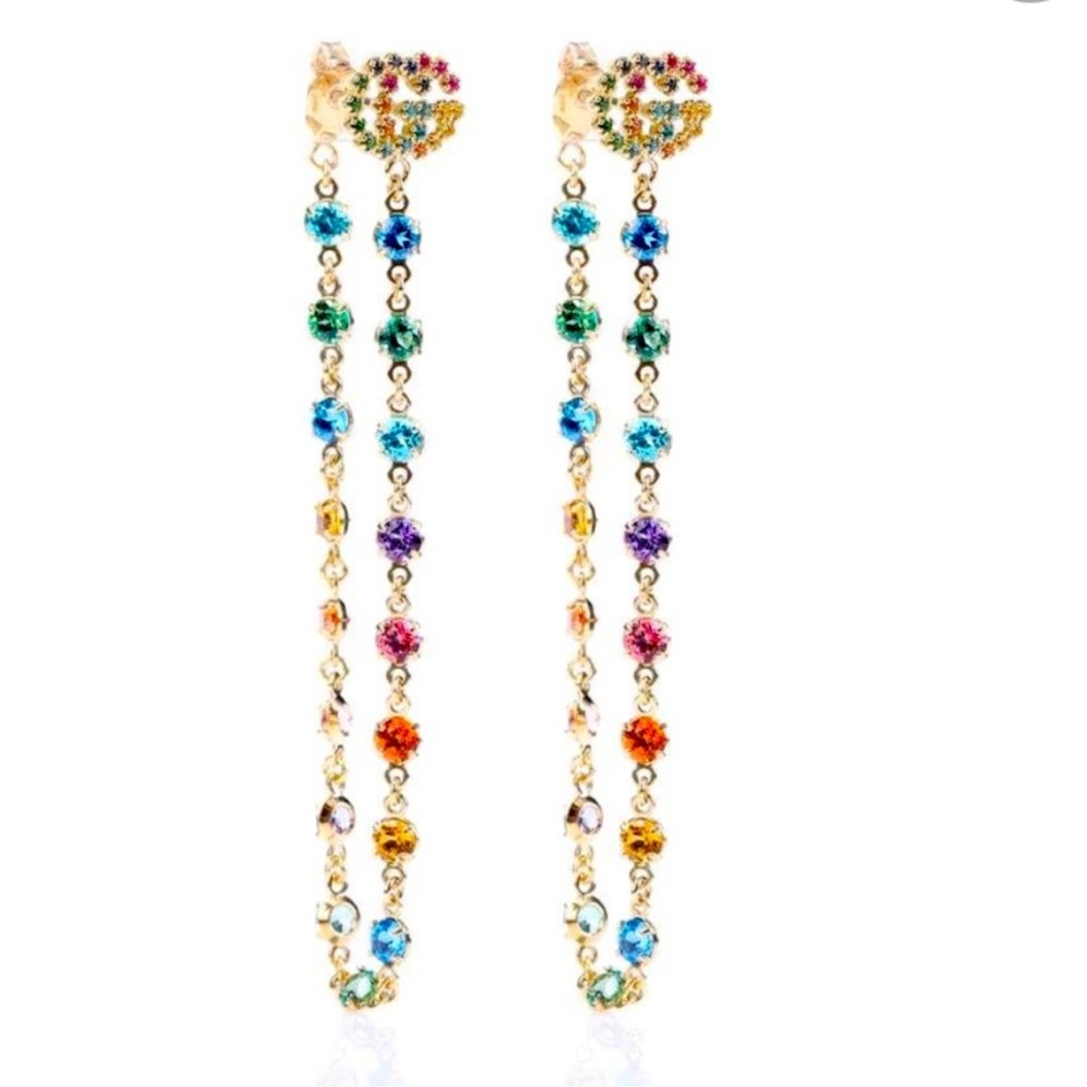 Gucci Rainbow Gem Drop Loop GG 18K Earrings SUPER RARE FIND 100% Authentic